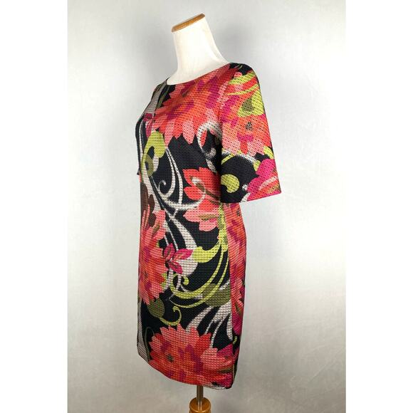 Trina Turk Tropical Floral Jacquard Short Sleeve Shift Dress Size 0 - Picture 3 of 5